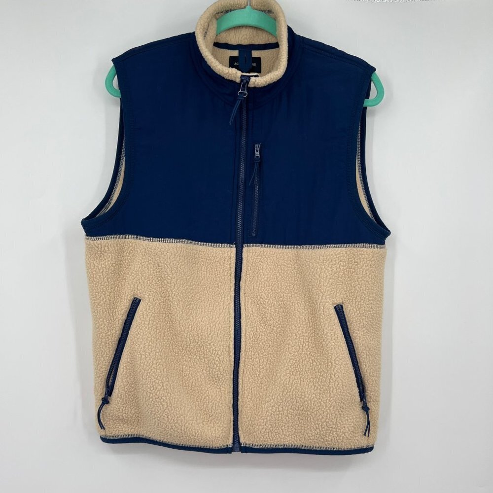 J.CREW/JEANS MEN'S VEST NYLON JACKET COLOR BLOCK Sherpa SIZE M cream blue